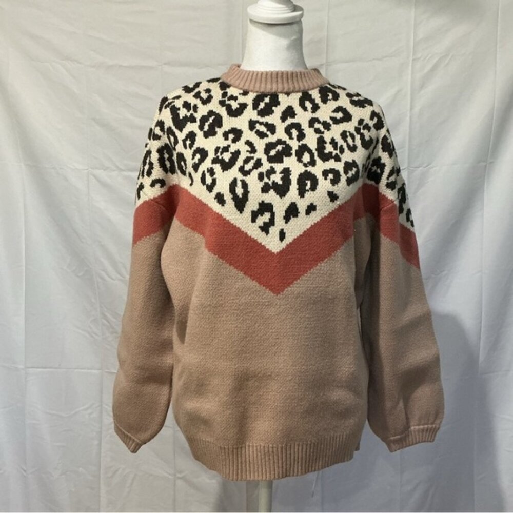 Chic Leopard Print Sweater - Cream and Rust
